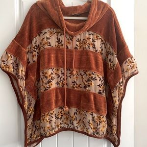 Dor Dor Couture Velour Floral Striped Poncho